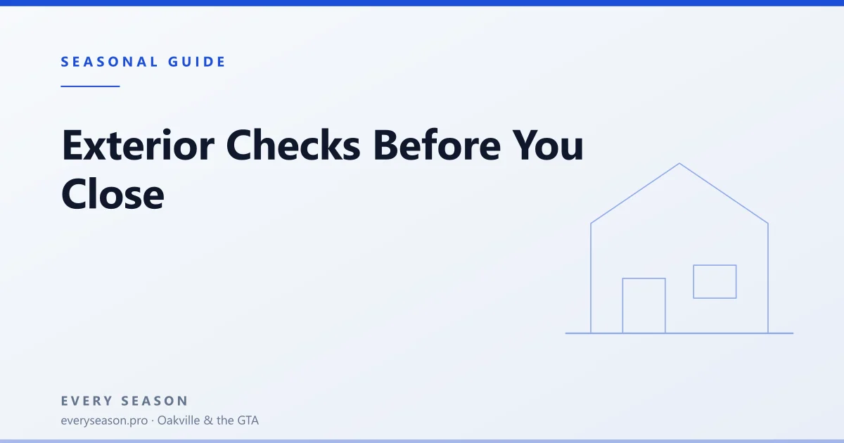 Light editorial banner reading Exterior Checks Before You Close with a house outline motif