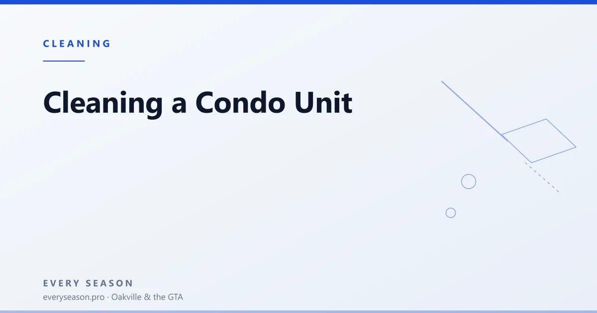 Editorial banner reading 'Cleaning a Condo Unit' with a line-drawn cleaning motif