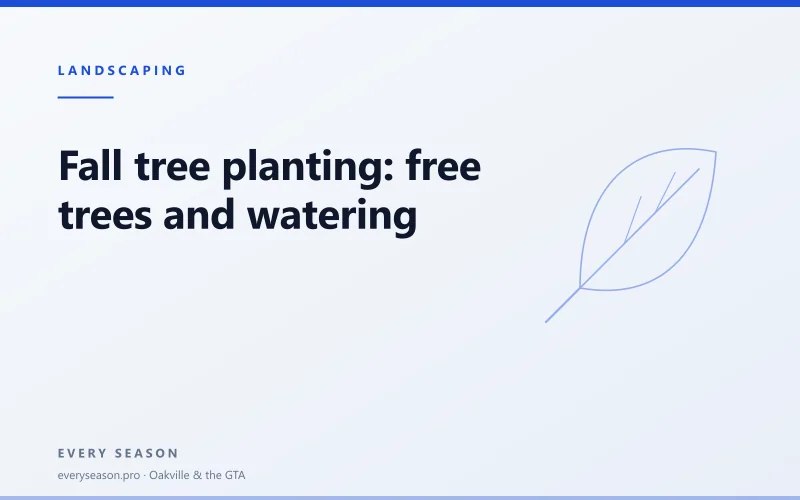 Light editorial banner with a leaf motif reading Fall tree planting in the GTA, free trees and watering