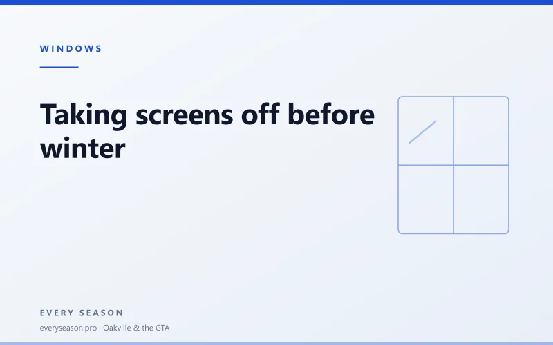 Light editorial banner reading Taking screens off before winter, with a window motif