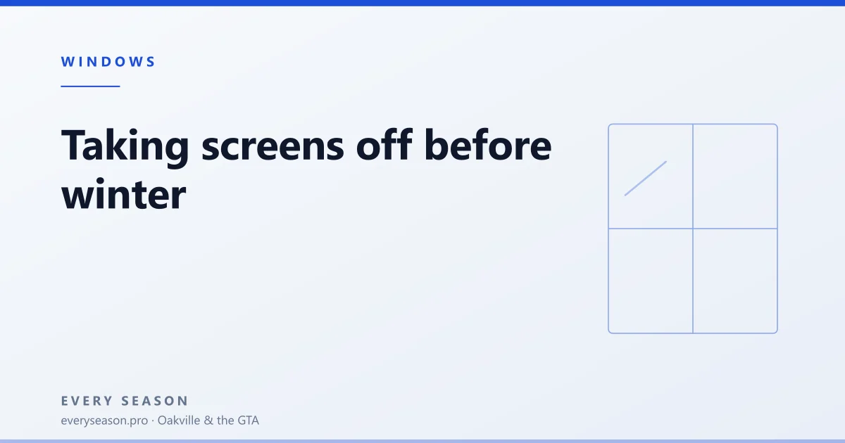 Light editorial banner reading Taking screens off before winter, with a window motif