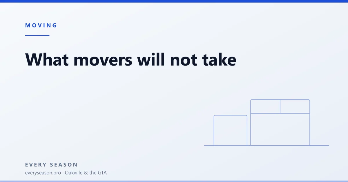 Editorial banner reading 'What movers will not take' with a line-drawn moving box motif on a light background